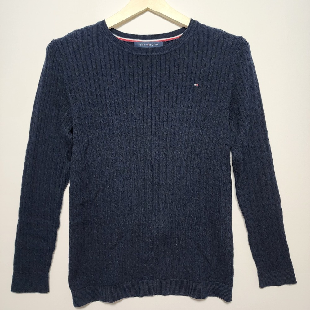 Tommy Hilfiger Cable Knit Crew Neck Long Sleeve Sweater Navy Blue Medium